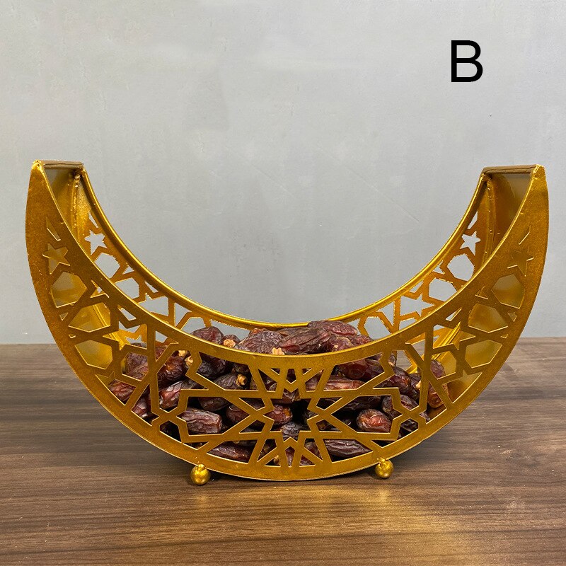 Eid Mubarak – plateau de service lune/étoile, vaisselle de table, récipient de stockage des aliments, plateau en fer forgé pour le Ramadan, pour la décoration de la maison I88: golden b