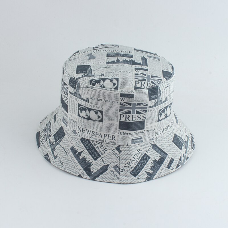 Sombrero de pescador con estampado de periódico para hombre y mujer, gorra Reversible de playa, Estilo Vintage, para verano