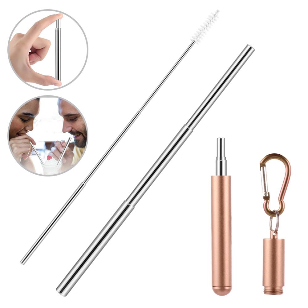 3 Section Telescopic Metal Drinking Straw Portable Straw for Travel Reusable Collapsible Stainless Steel Straw with Case & Brush: rose gold