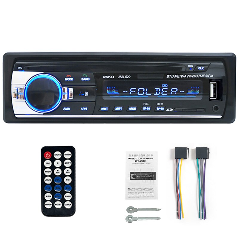SINOVCLE-reproductor de MP3 estéreo para coche, dispositivo de Audio de 1din con Bluetooth, receptor FM 60Wx4 con Control remoto AUX/USB/tarjeta TF en Kit de tablero: JSD-520