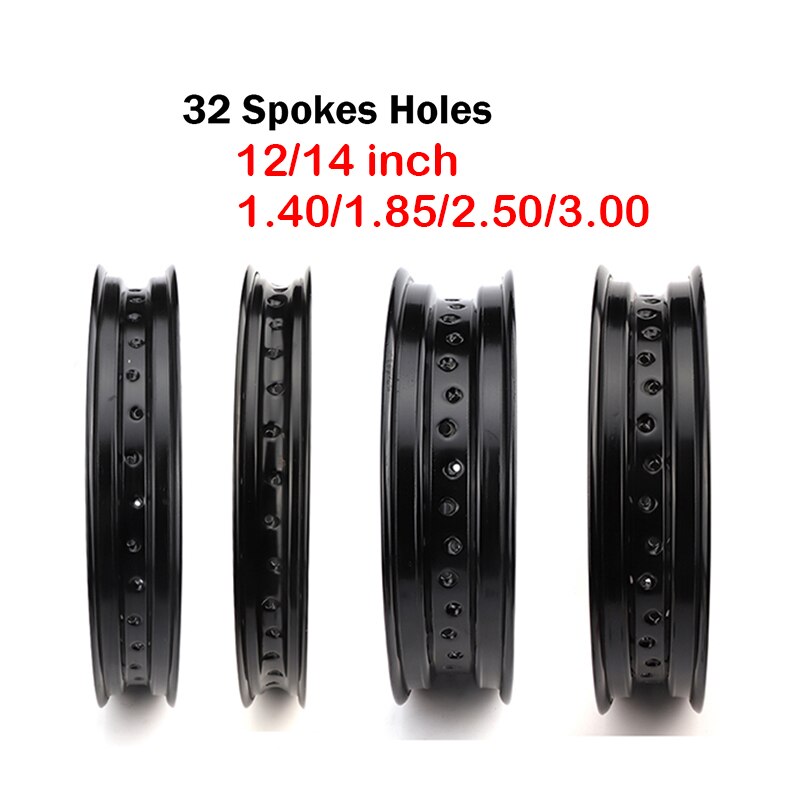 Motorcycle 12/14 inch Aluminum Alloy Wheel Rims 32 Spokes Holes 1.4/1.85/2.15/2.50/3.00*12" /14" Inch Front/rear wheels parts
