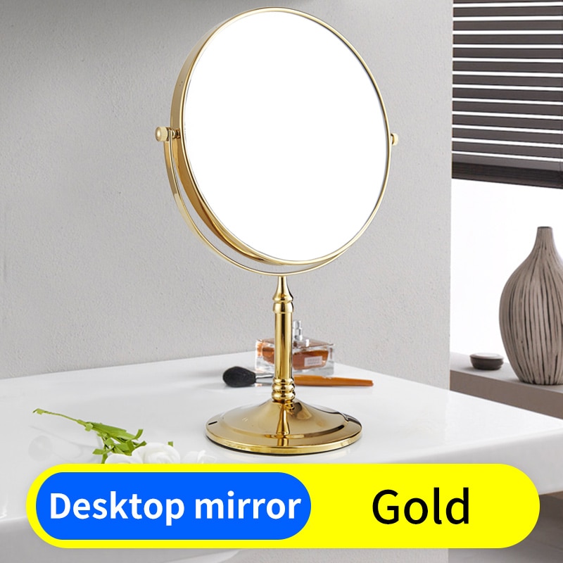 Bathroom Mirror Round Double Side Wall Makeup Mirror Stainless Steel Double Face Dressing Decorations Living Room Mirrors: Desktop MirrorGold