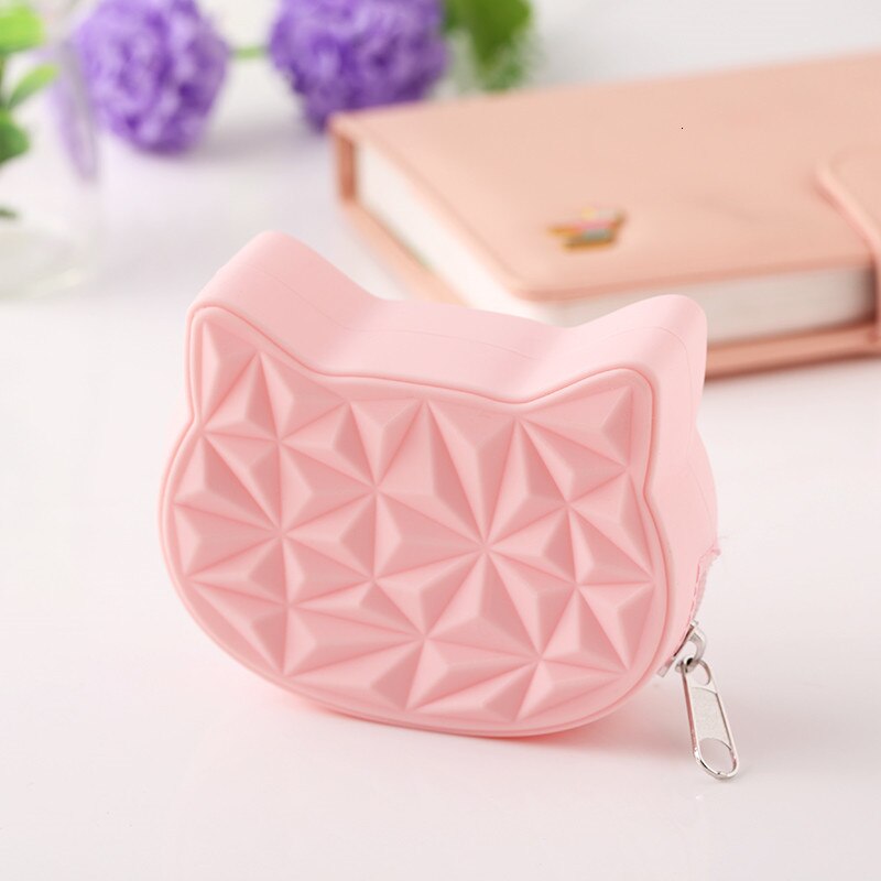 Cartera corta de silicona con forma de gato para mujer, monedero pequeño para chica, llavero para mujer, bolso de mano diario, bolso con auriculares Bluetooth, novedad