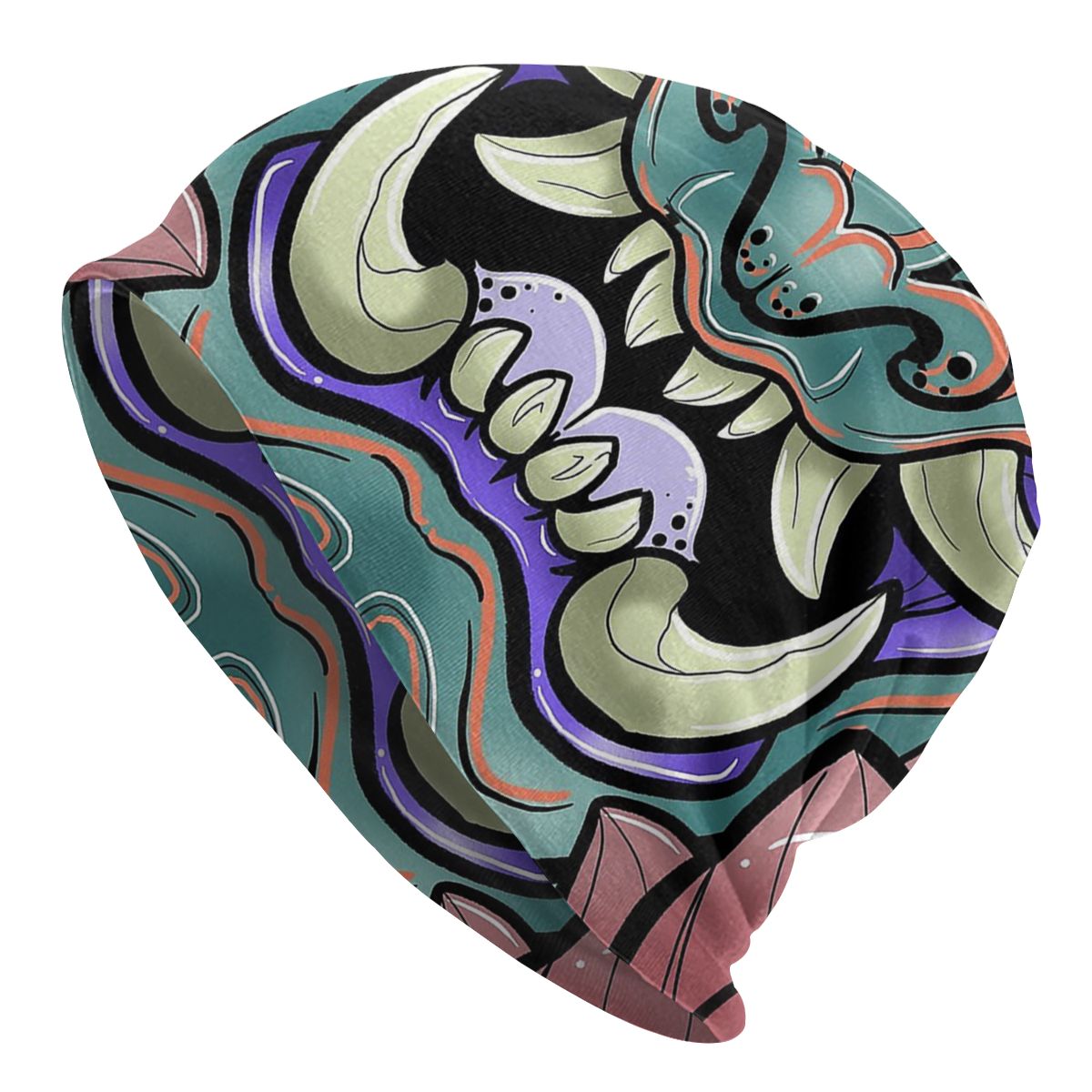 Oni Face Oni Demon Japanese Fangs Samurai Japan Cap Hip Hop Ski Skullies Beanies Hats Male Warm Multifunction Bonnet Knit Hat: Default Title