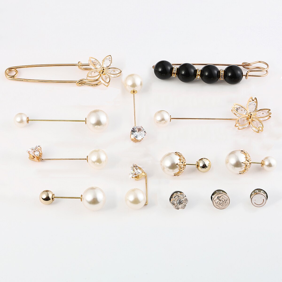 1-6 Stks/set Crystal Broche Pin Knop Jurk Strass Simulatie Parel Gesp Broches Voor Vrouwen Hijab Pins Accessoires Sieraden