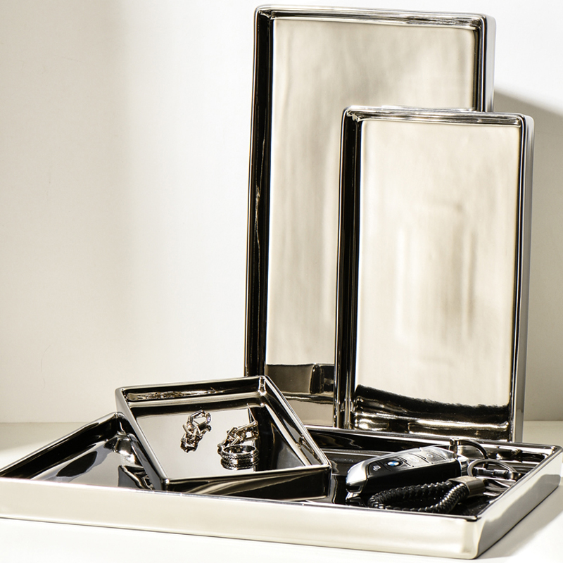 Luxus-Keramik schalen aus verzinktem Silber, rechteckige Schmuck ablagen, moderne Wohnkultur und Spiegel Ich bin Wohnzimmer dekor
