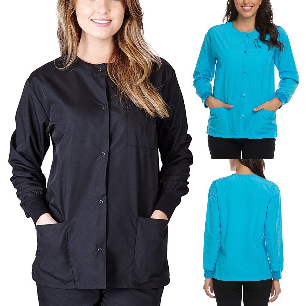 Protect Uniform Women Long Sleeve O-neck Nursing Uniform Traje Protector Blouse Tops Jacket With Pocket Protection