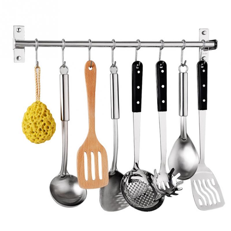 Kitchen Hook Hangers Flexible Storage Stainless Steel for Spoon Colander 6 Hooks Home Strip Rolled 1PC