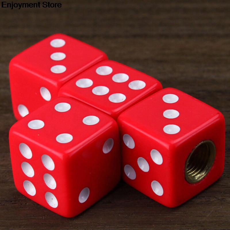 4 Pcs Red Dice Tire Air Valve Stem Caps For Car Truck Bike ATV Wheel Rims Bike Bicycle Accessories