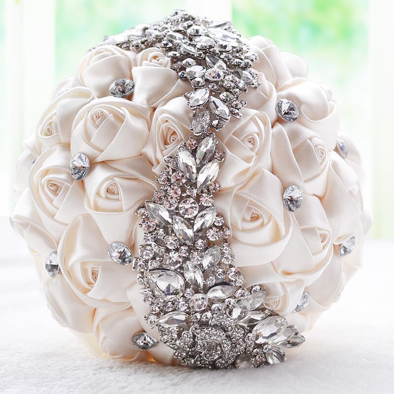 Dusty Pink Crystal Wedding Bouquet Handamde Flowers Rehinestones Beaded Holding Bride Wedding Bouquets Accessories: champagne