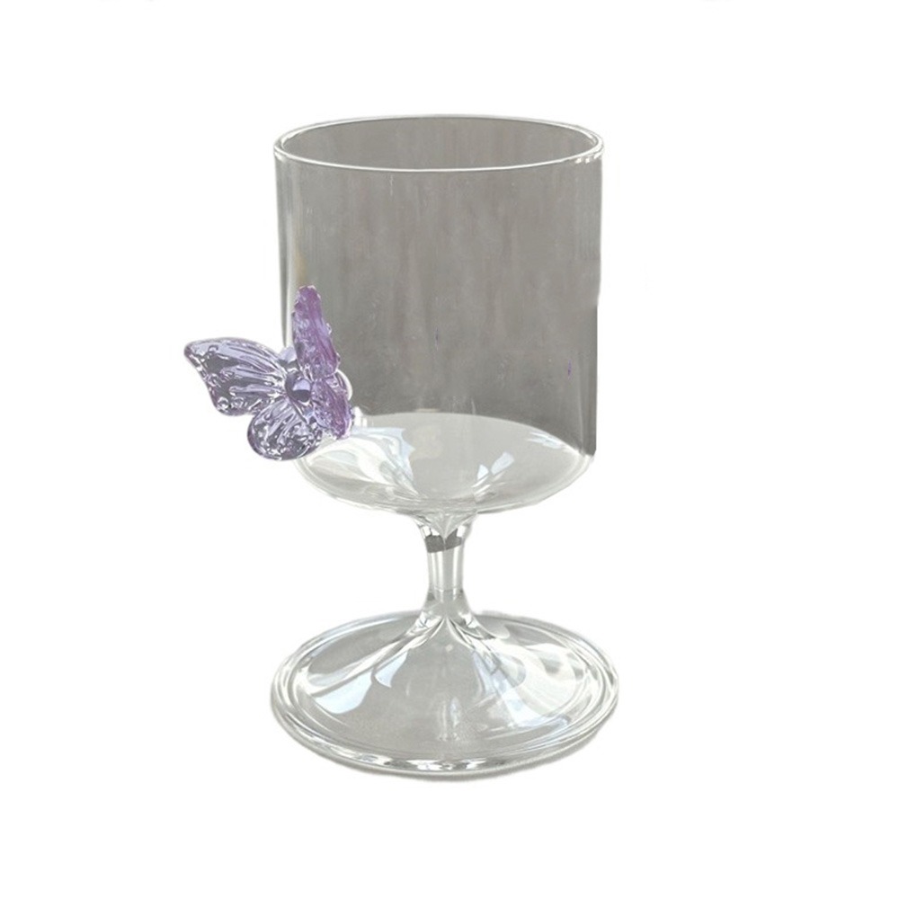 Light Luxury Glass Goblet With Butterfly Ornament Heat-Resistant Stripe Wine Glass Household Cold Drink Glasses Party Supplies: PURPLE