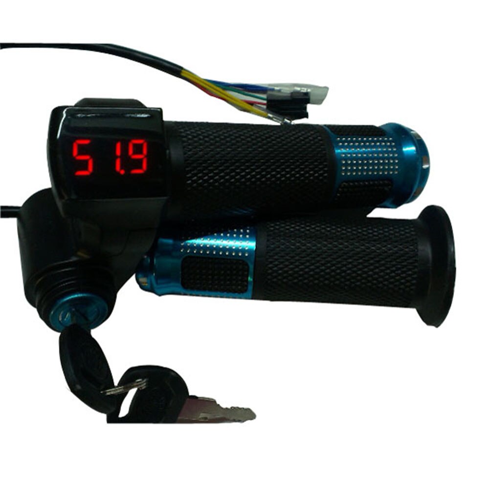 24v/36v/48v/60v/72v twist gasspjæld ebike med batteri magt lcd display switch håndtag til elektrisk cykel / scooter / ebike: Blå