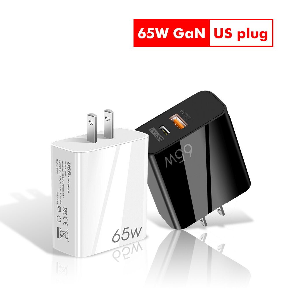 65W GaN Charger QC 3.0 PD 3.0 Quick Charge Fast Charging For iPhone 13 Pro Xiaomi Huawei Oppo Type C PD USB Mobile Phone Charger