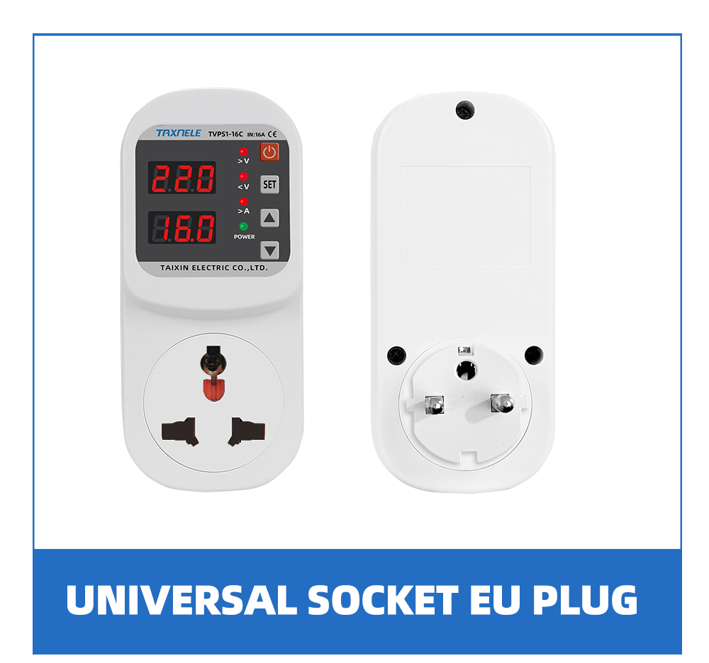 Overspanningsstroom Onderspanningsbeveiliging Socket AC 220V 110V Verstelbare 16A Overspanningsbeveiliging EU Stopcontact Veilig beschermen: Type 16