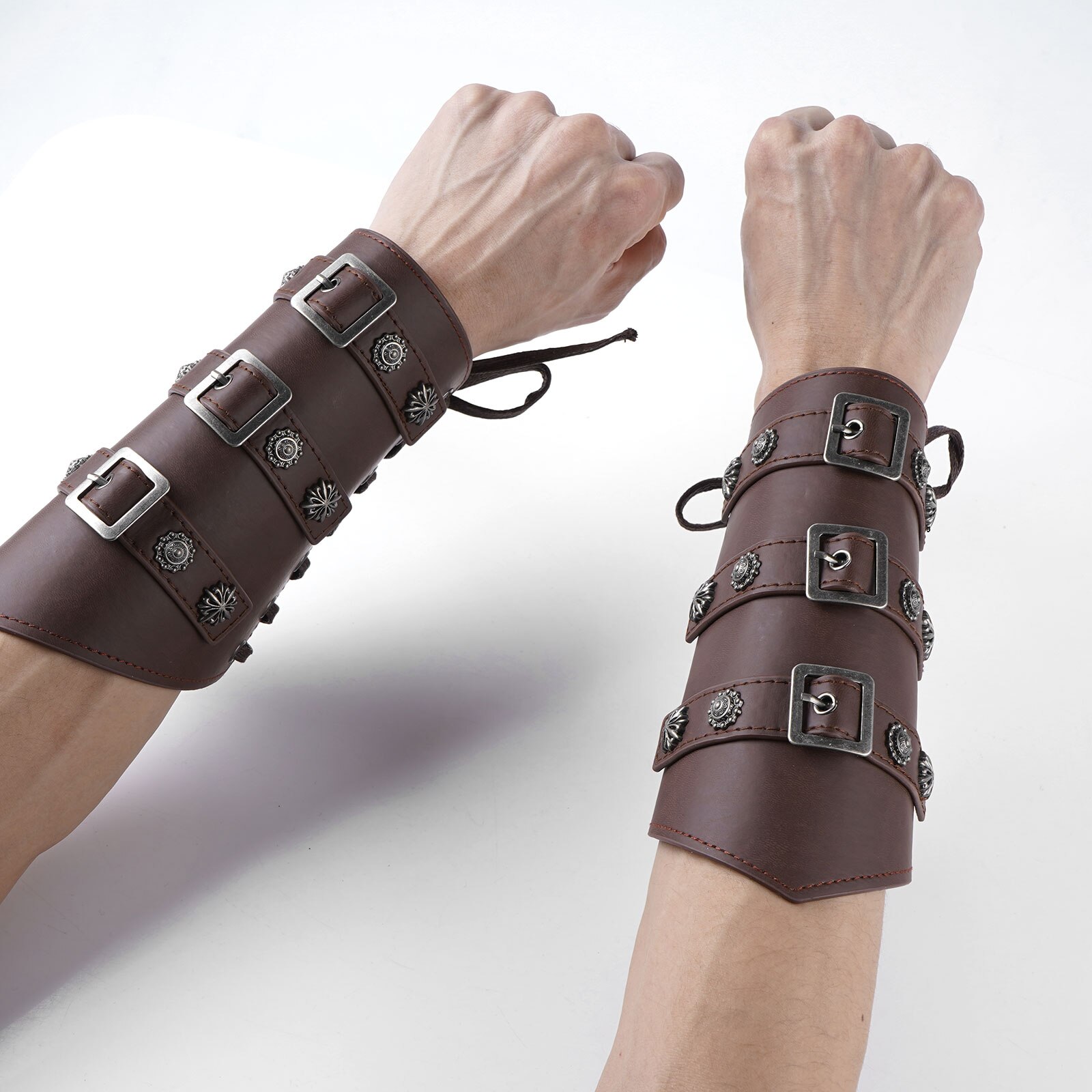 1 paar unisex Erwachsene Cosplay Armbinde Jahrgang mittelalterlich Krieger Handgelenk Bands Metall Nieten Leder Schlacht Arm Schutz Armschienen