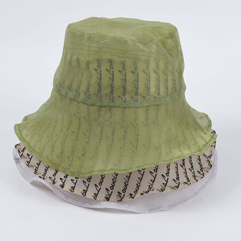 Vrouwen Mode Brieven Dunne Organza Visser Hoed Ademend Emmer Cap Zonneklep