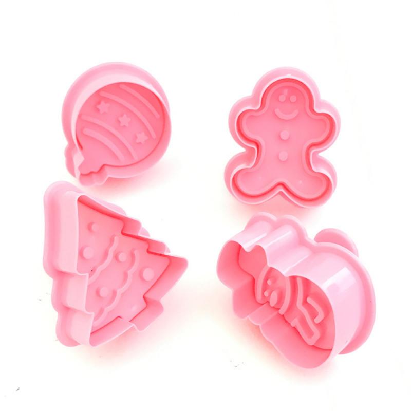 4 STUKS Mini Cookie Stamp Cutter Biscuit Mold Kerst Cookie Cutter Stamp Mold 3D Biscuit Plunger Cutter DIY Gebak Bakken tool