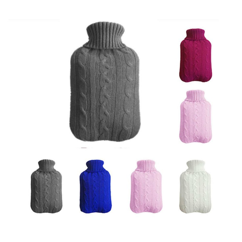 2000Ml Warm Water Fles Gebreide Cover Effen Kleur Water Gevulde Tas Doek Cover Handwarmer Winter Soft water Fles