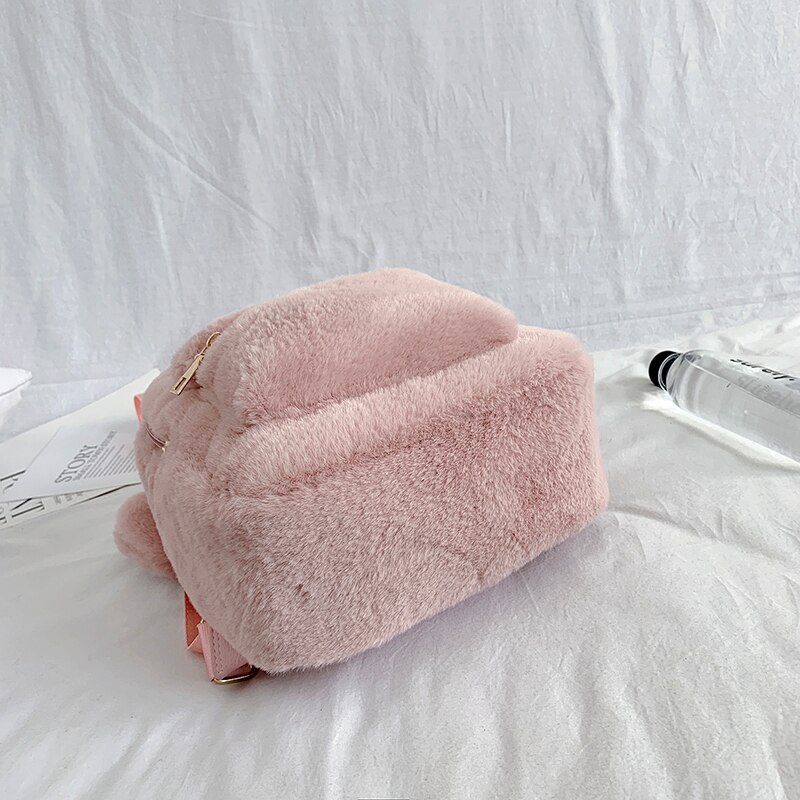 Bear Ears Plush Female Backpack Faux Fur Shoulders Bag Cute Furry Women Bag Winter Bags For Women 2022 Mini Girl Backpacks