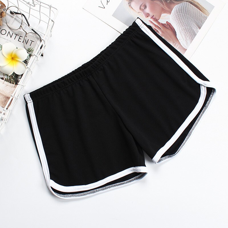 Simple Ladies Beach Shorts Casual Patchwork Fitness Workout Summer Shorts Women's Stretch Tight Slim Beach Shorts: black / XL