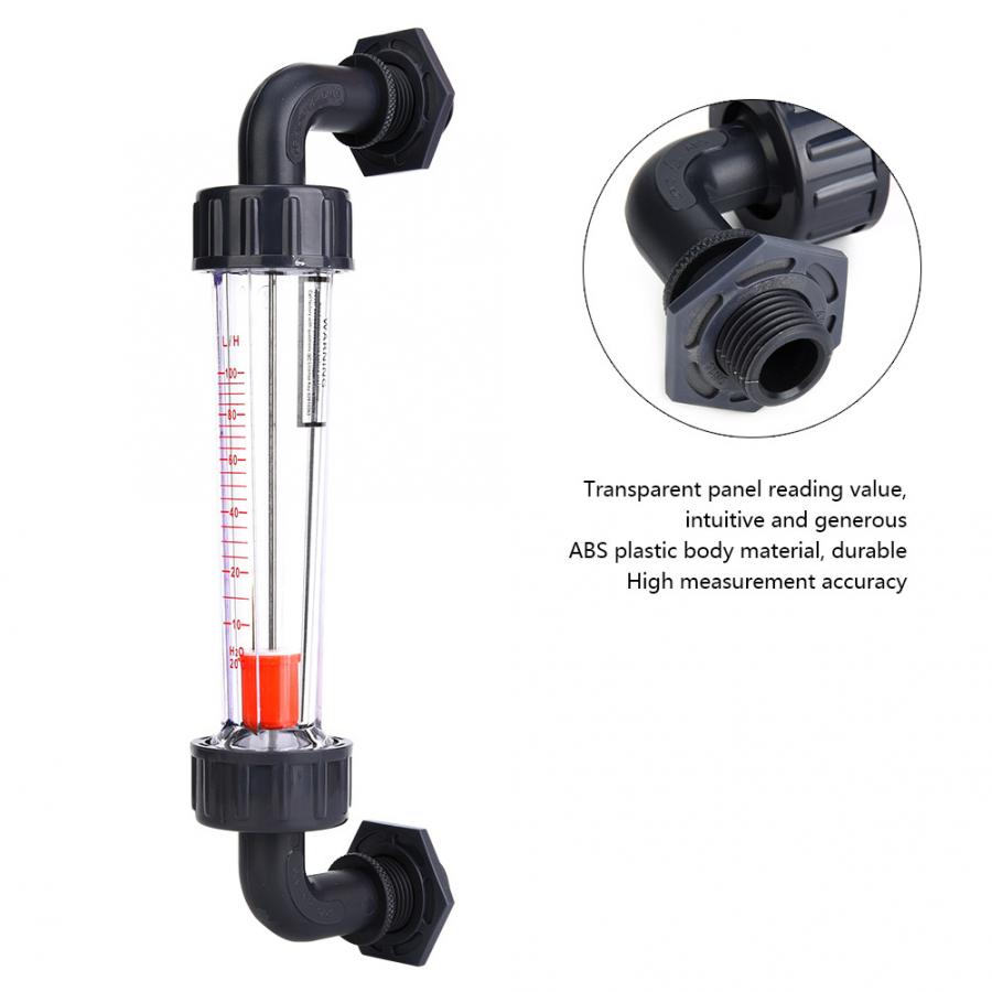 LZS-15W Elbow Liquid Flowmeter ABS Plastic Tube Type Waterflow Meter 10-100LPH Male Thread ZG1/2- NPT1/2 Flow Meter