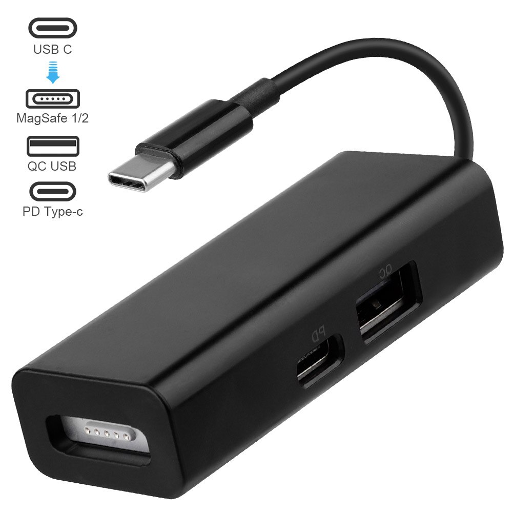 3 In 1 Durable Magnetic Safe Laptops Portable USB-C To Tool Converter Adapter Smartphones Home for MacBook Pro 12: Black