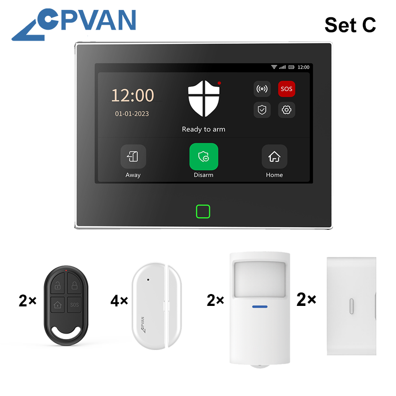CPVAN Tuya smart Home Alarm System Wireless WiFi 4G 7 inch panel for Home burglar Security Protection Alarm Kit DIY Accessories