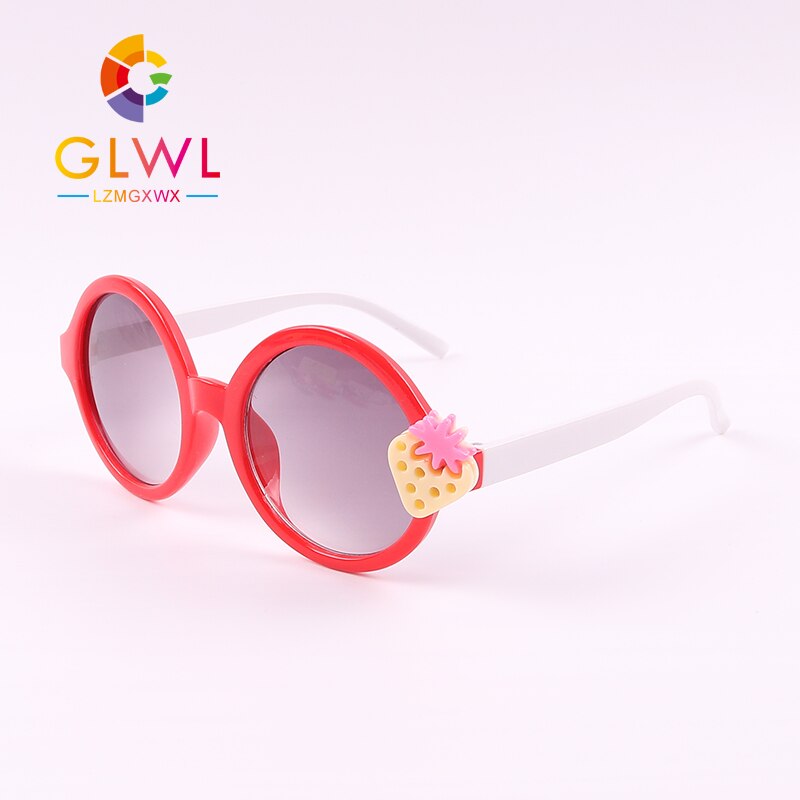 Runde solbriller børn små briller sol baby pige nuancer lyserøde glas børn spejle  uv 400 jordbær trendprodukter: A1910-13b