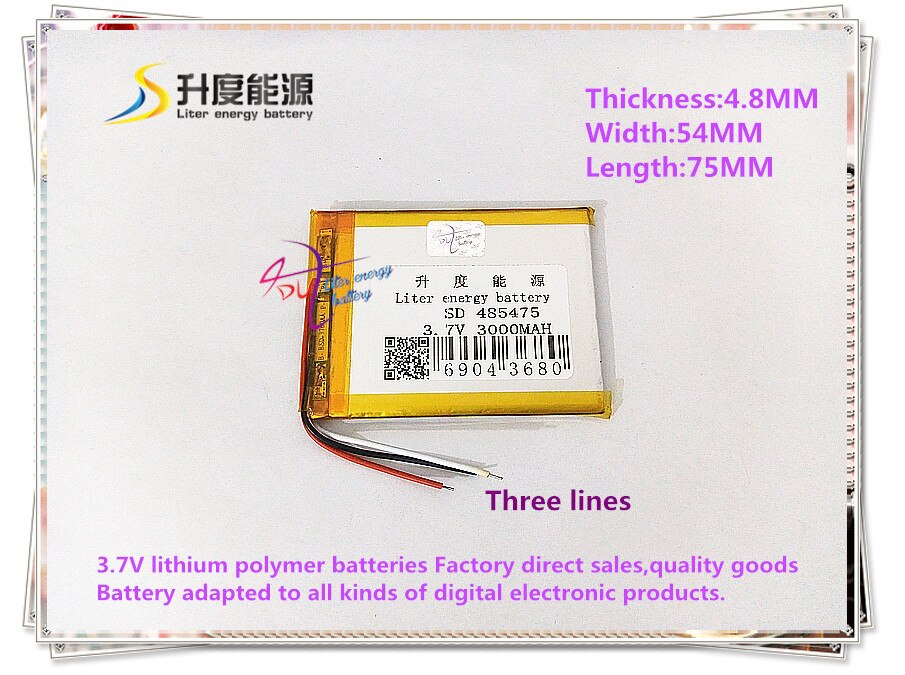 3 lijn 4854753.7 V 3000 mAh 505575 polymer lithium ion/Li-Ion batterij voor tablet pc mp3 mp4 MP5 mobiele telefoon POWER BANK
