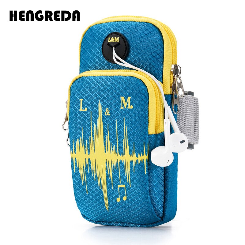 Runninng Armband Hengreda Elastic Belt Bounce Free Arm Band with Earphone Hole Phone Holder for All Sizes Phones: N-Skyblue