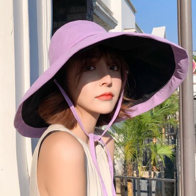 Zomer dames dubbelzijdige brede zonnehoed met grote rand voor buiten op het strand, visserspet, uv-bestendige zonnehoed, emmerhoed: Paars