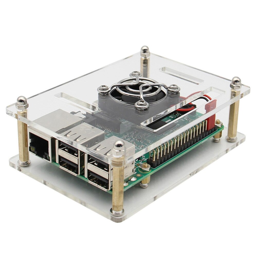 S ROBOT For Raspberry Pi 3/3B+/4 Case Transparent Box Shell Clear Enclosure with Cooling Fan Metal Cover RPI103