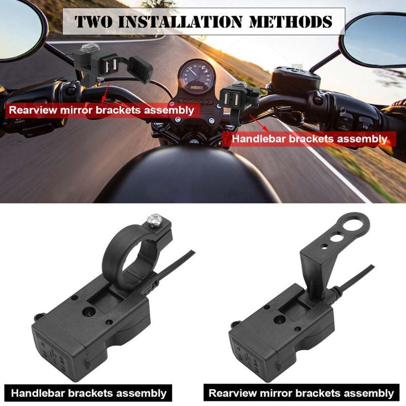 Wasserdichtes 12v-24v -in-1-motorrad-lenkerspiegel-netzteil mit ein-/ausschalter und dual-usb-ladeadapter