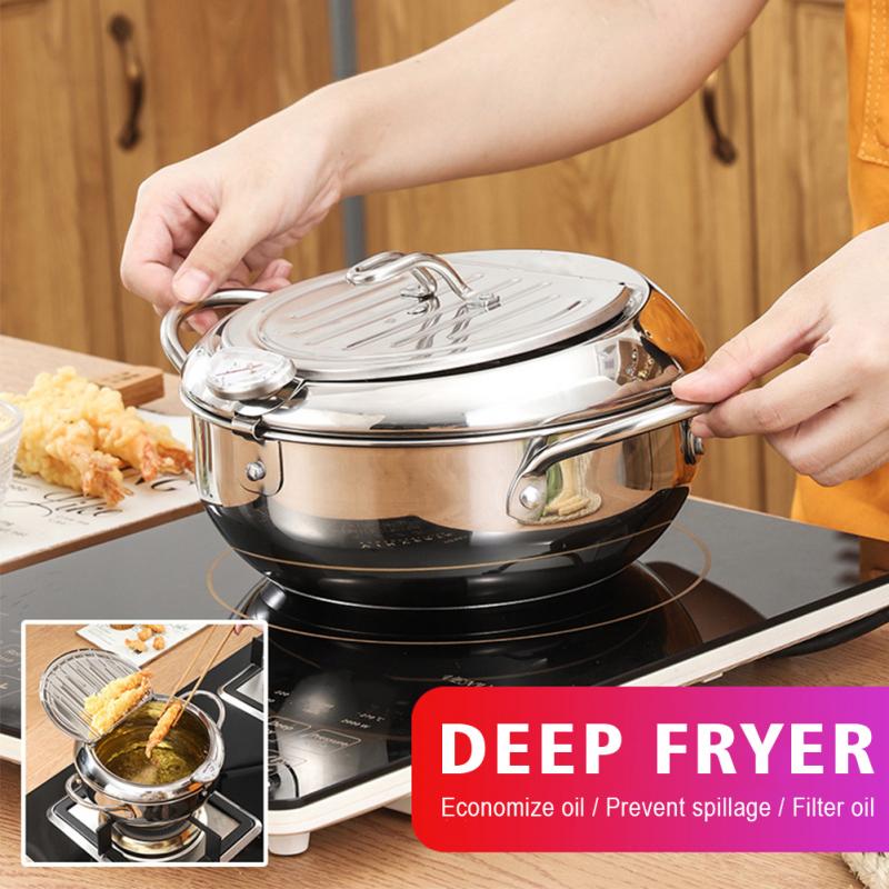 Japanese Deep Frying Pot Kitchen Home Cooking Tools Deep Fryer Fried Chicken Temperature Control With Lid