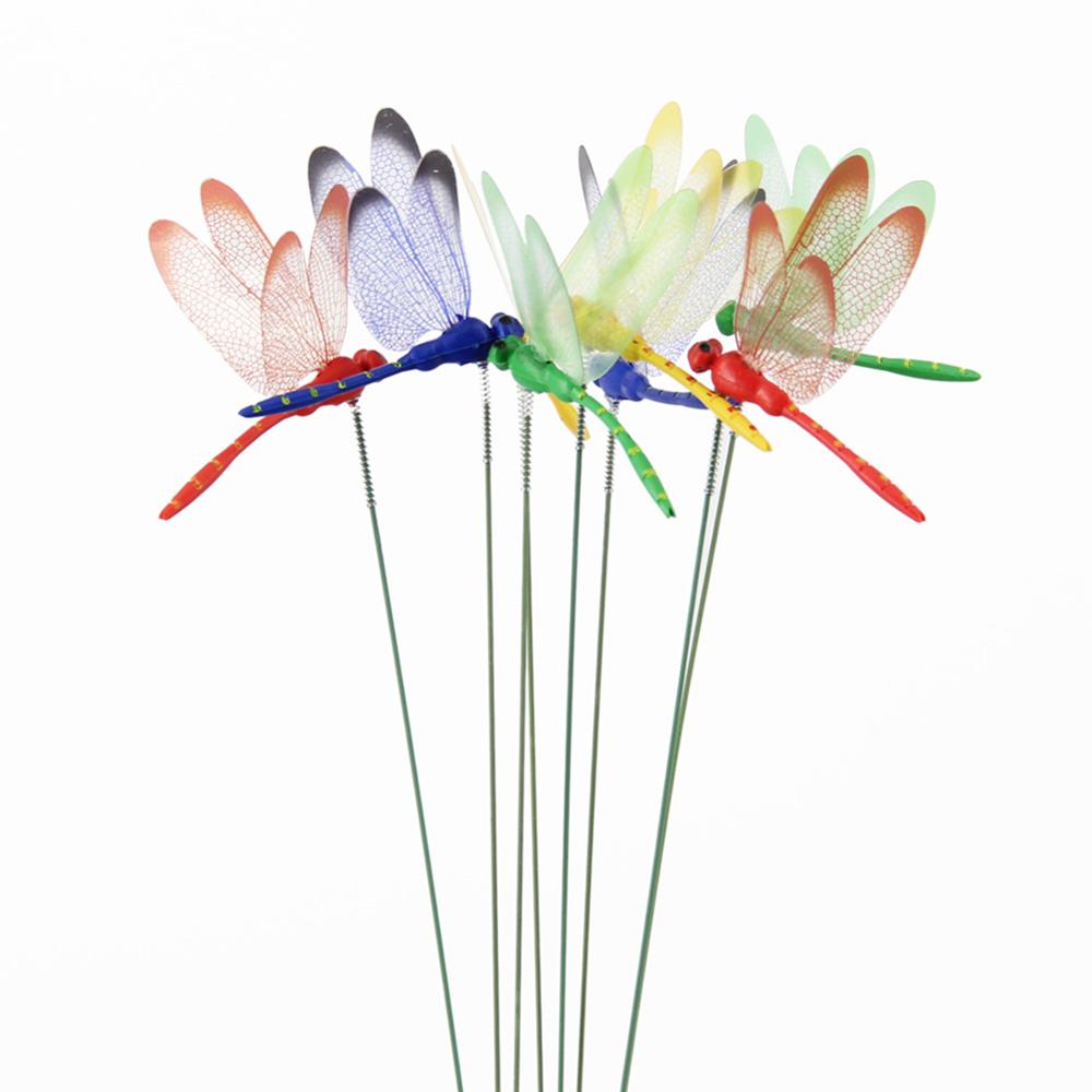 10pcs/set 3D Artificial Dragonfly Garden Decoration Outdoor Simulation Dragonfly Stakes Yard Plant Lawn flower pot Decor Stick