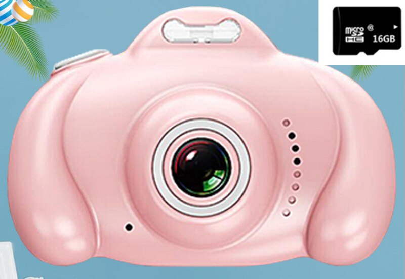 Minicamera kinderspeelgoed  hd 1600w pixels digitale camera projectie video dubbele camera's grappige babyjongens meisjes kinderen: Roze met 16 gb