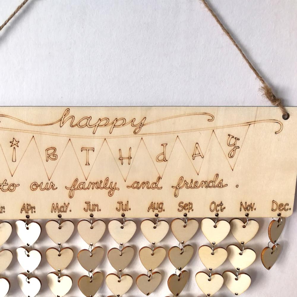 Happy Birthday Reminder Calendar Wooden Board DIY Crafts Plaque Wall Hanging Home Decoration Favor Family Mom Dad Friends