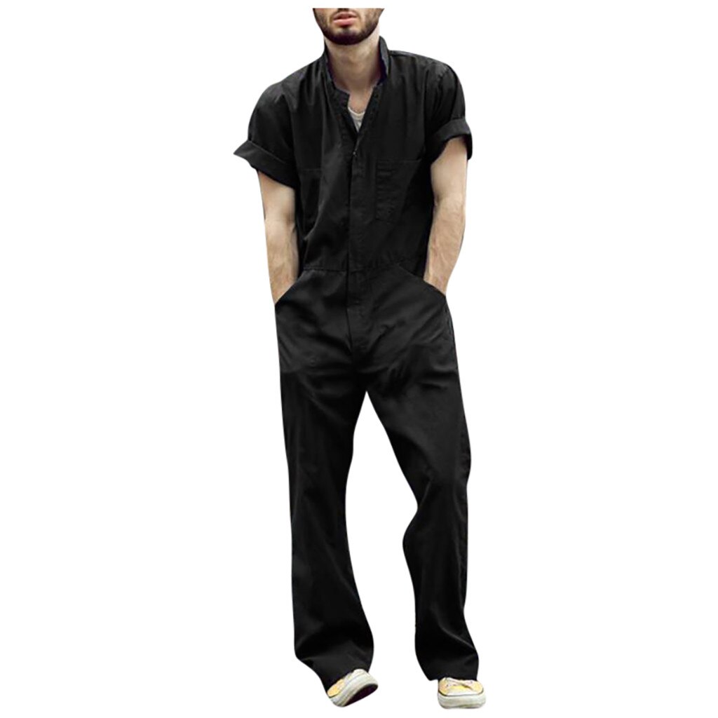 Mannen Overalls Jumpsuit Cargo Overalls Korte Mouw Jumpsuits Joggers Chic Rits Rompertjes Street Style Casual Mannen Kleding: Black / XXL