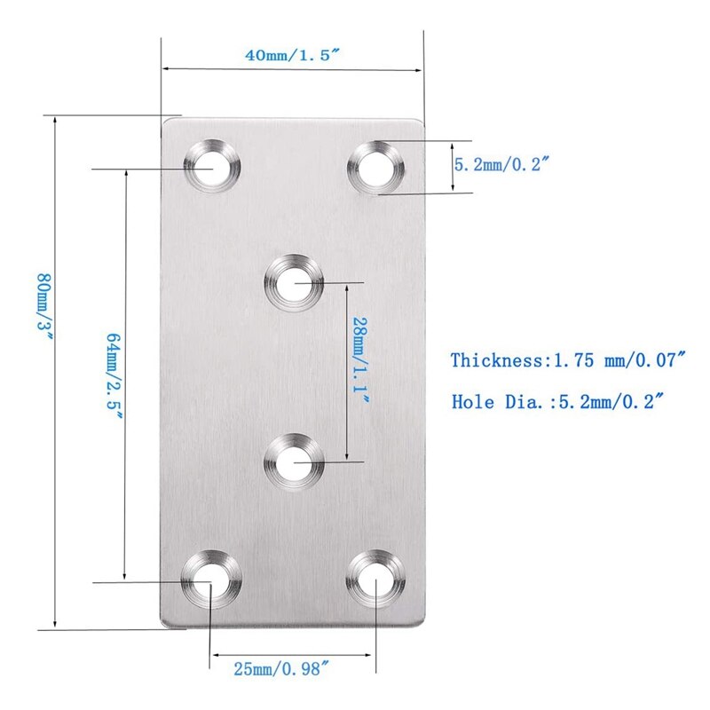 16PCS Flat Bracket Stainless Steel Straight Fixing Repair Board, Straight Bracket Repair Board is Suitable for Furniture