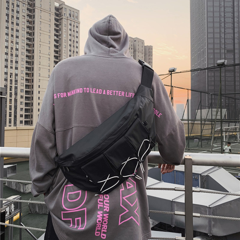 Pochete, bolsa de cintura grande, streetwear, de lona, pacote de peito, moda, hip hop, bolsa transversal de peito, para mensageiro homens