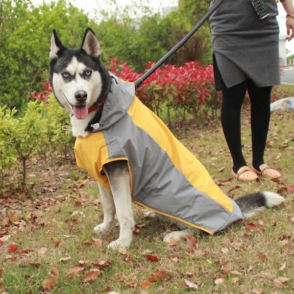 Chubasquero para perro grande al aire libre, ropa impermeable para perro grande, chaqueta de lluvia reflectante para perro mediano y grande, poncho de malla transpirable: YELLOW / 5 XL