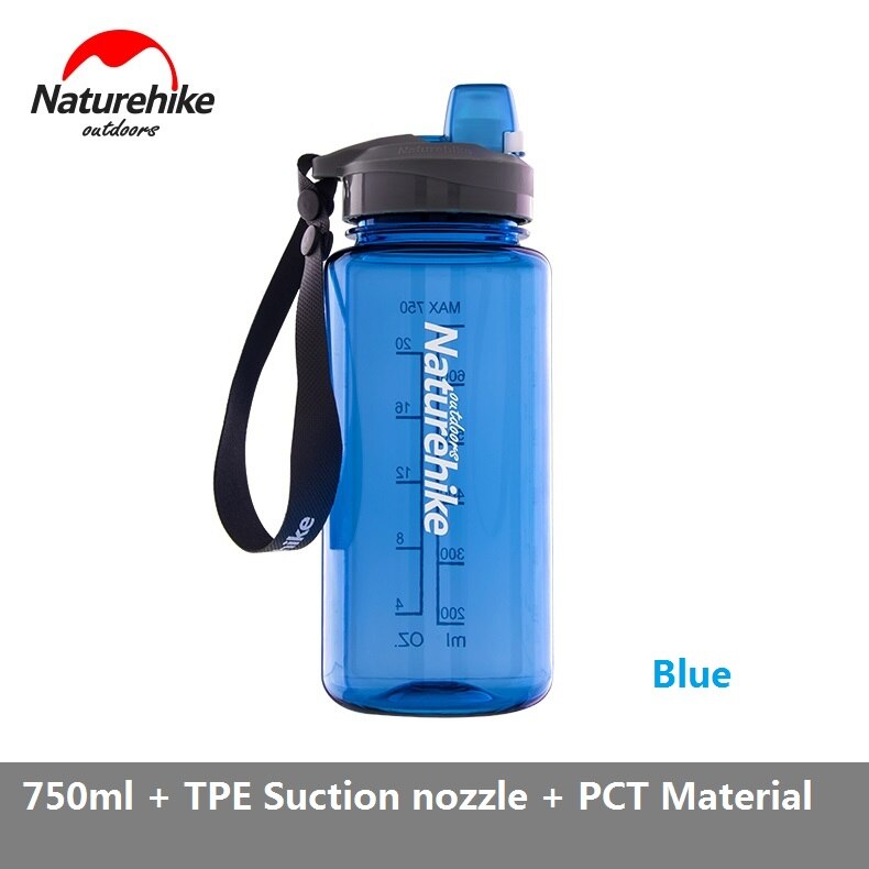 Naturehike 750Ml/1000Ml Sport Water Fles Plastic Outdoor Camping Wandelen Gym Fiets Fles Fda Standaard: 750ml Blue