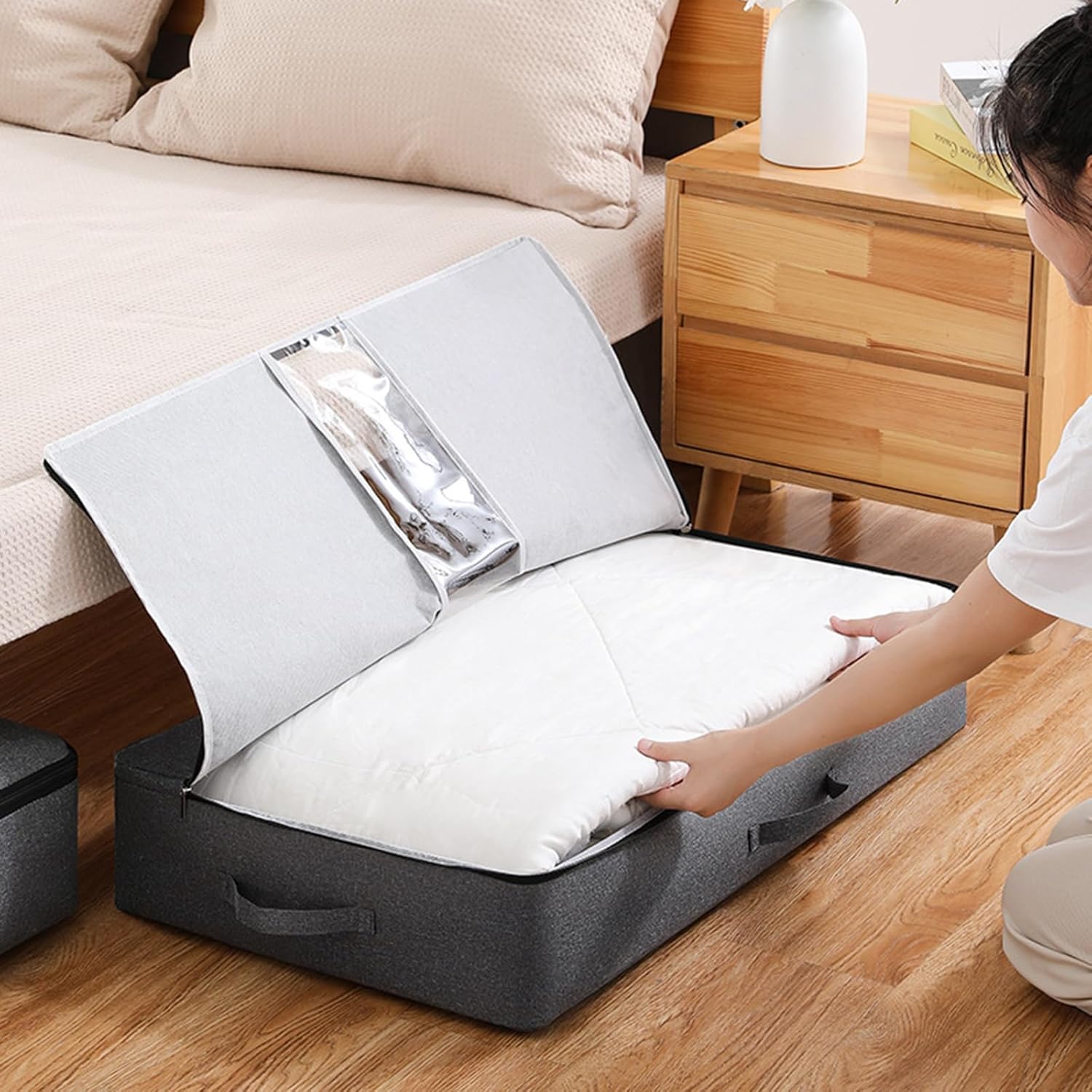 Foldable Clothes and Blanket Storage Bag Practical Storage Bag with Clear Window Organizers Bag for Quick Item Retrieval