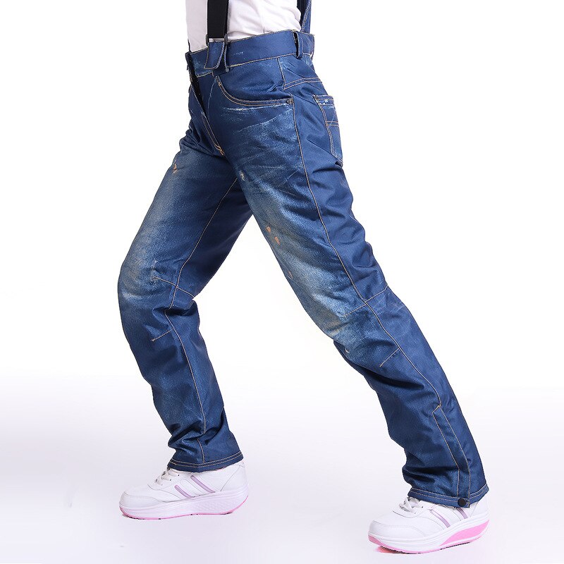 Stijl Denim Ski Broek Bretels Denim Ski Broek Mannen Schaatsen Snowboard Waterdicht, Winddicht En Warm Ski Broek