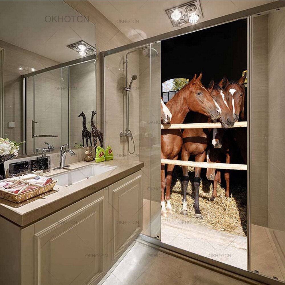 3d udskriv kunstværk klistermærke dyr hest billede boligindretning pvc papir selvklæbende mærkat pvc dørskab vandtæt plakat
