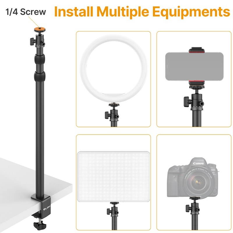 VIJIM LS03 Desk Light Mounting Stand 124CM Adjustable Tabletop Stand With 360° Removable Ballhead for DSLR Camera Ring Light