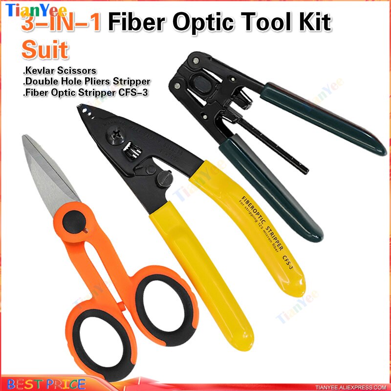 3-in-1 Anzug 3 Packungen Fiber Optik Werkzeug Bausatz Kevlar Schere + Doppel See Zange Stripper + Fiber Optik Stripper CFS-3