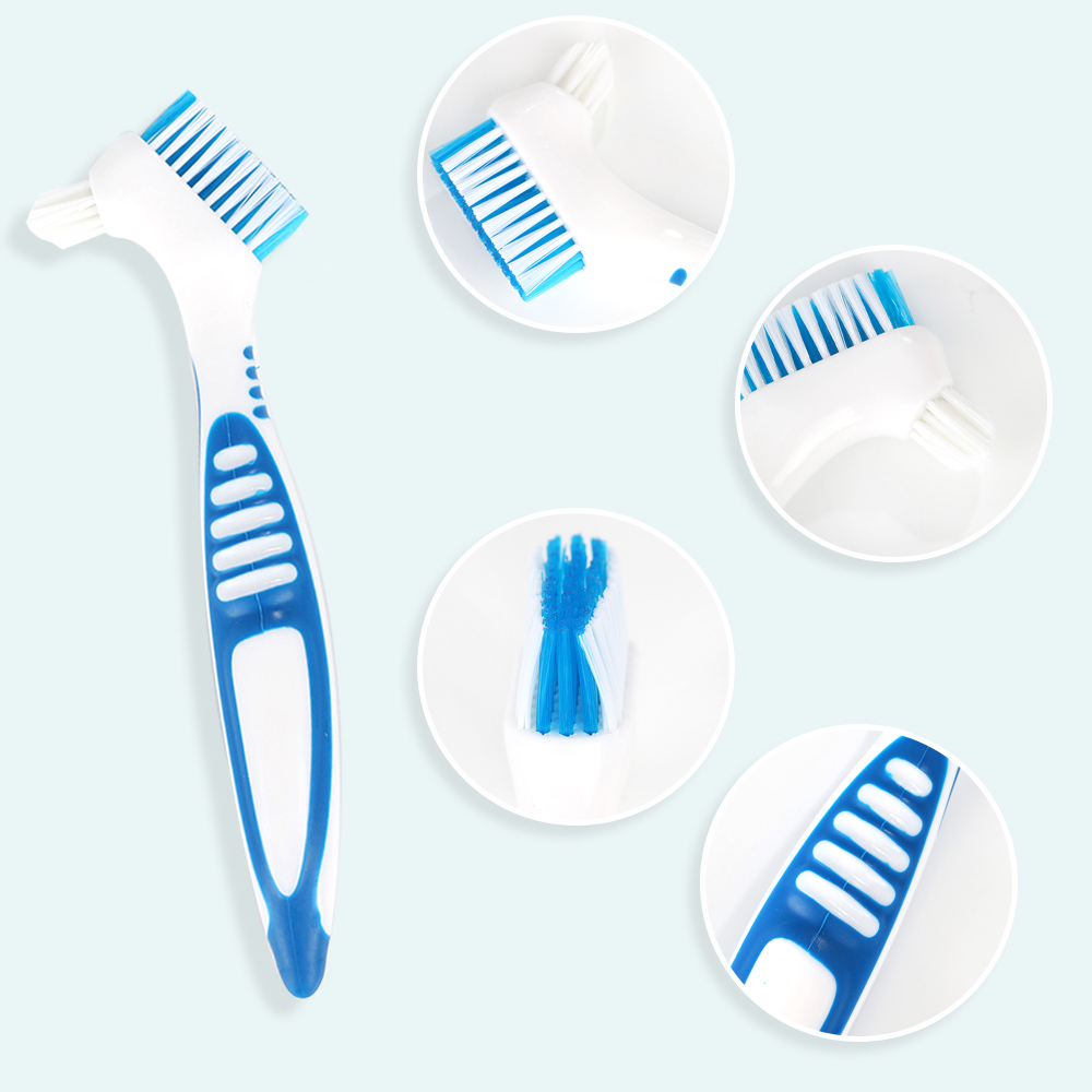 Escova De Limpeza De Dentadura com Punho Antiderrapante Escova De Dentes Antibacteriana, Cerdas Multi-Camada, Escova De Dentes Falsos, Ferramenta De Cuidados Orais, 2 Lados