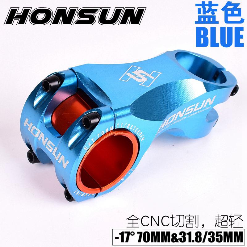 Ultralight Aluminium Biycle Stem Mtb Road Moutain Bike Stem -17 Graden 70Mm Xc 35/31.8Mm Racefiets Onderdelen: Blue