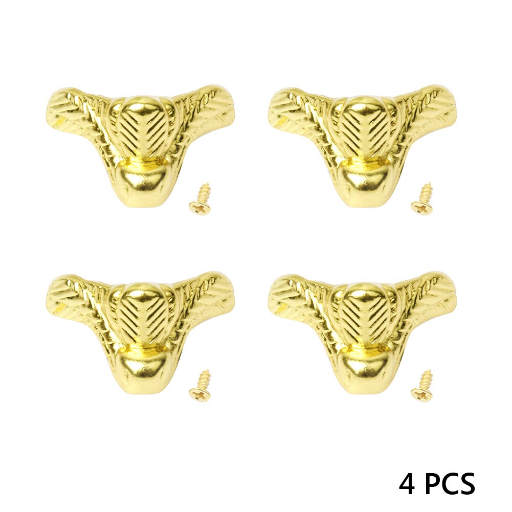 4PCS Antique Jewelry Wood Box Feet Leg Corner Protector Triangle Rattan Carved Decorative Bracket For Furniture Hardware: Gold HJ01